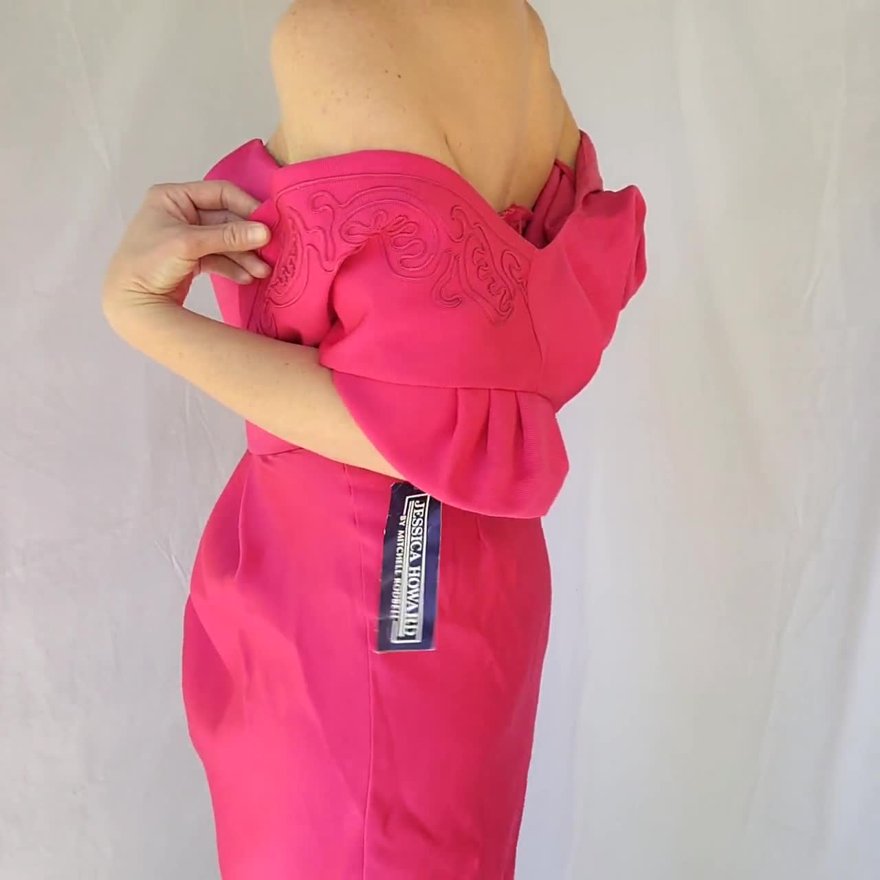 Vintage 1980s NWT Hot Pink Strapless Dress and Bolero Set by
