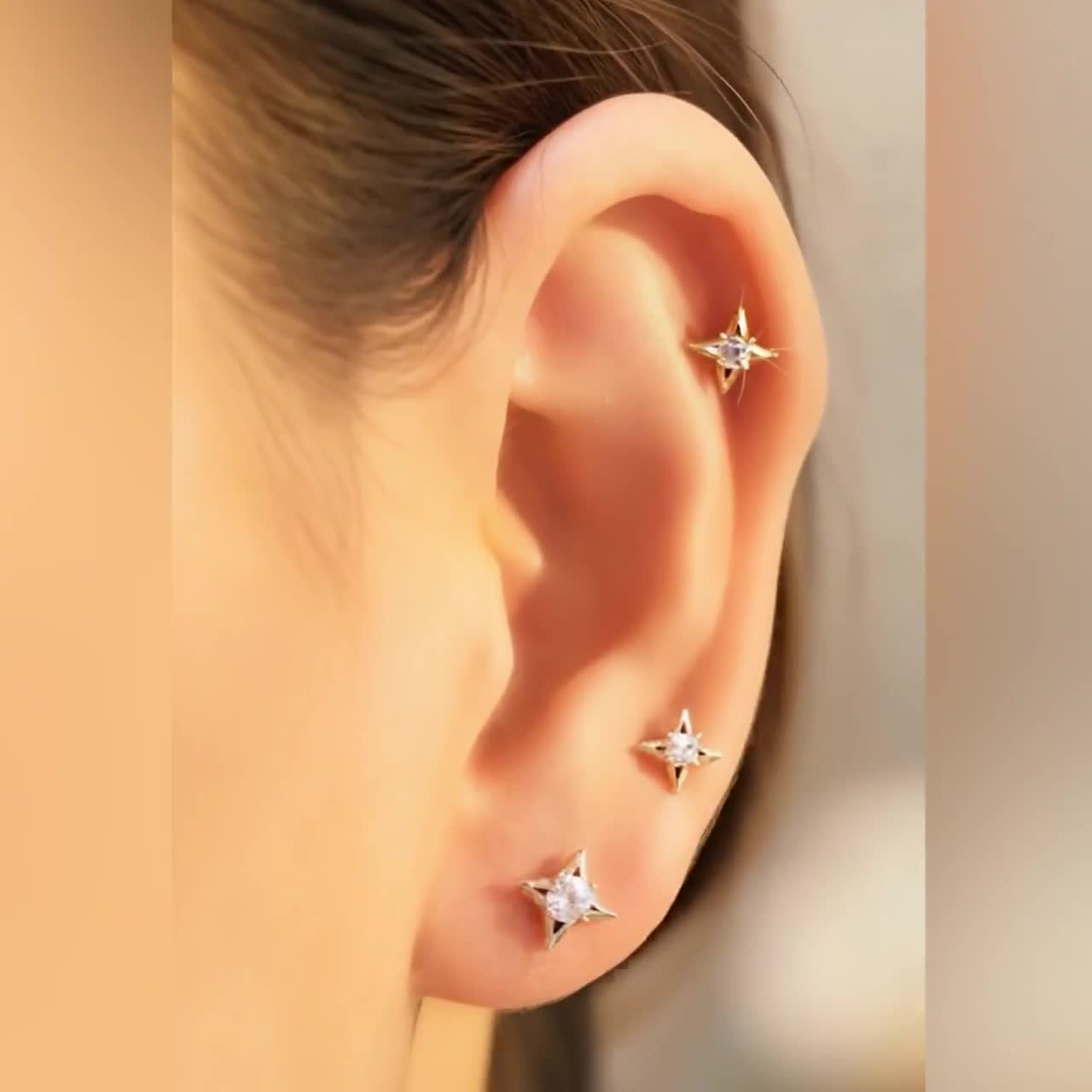 18K Solid Gold Star Diamond Earrings | Natural Earth Mined Diamond