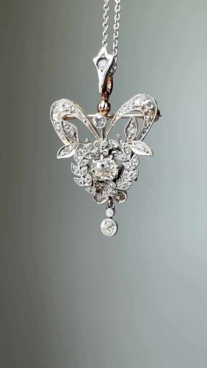 Buy Antique Edwardian Platinum Topped 14K Diamond Brooch / Pendant