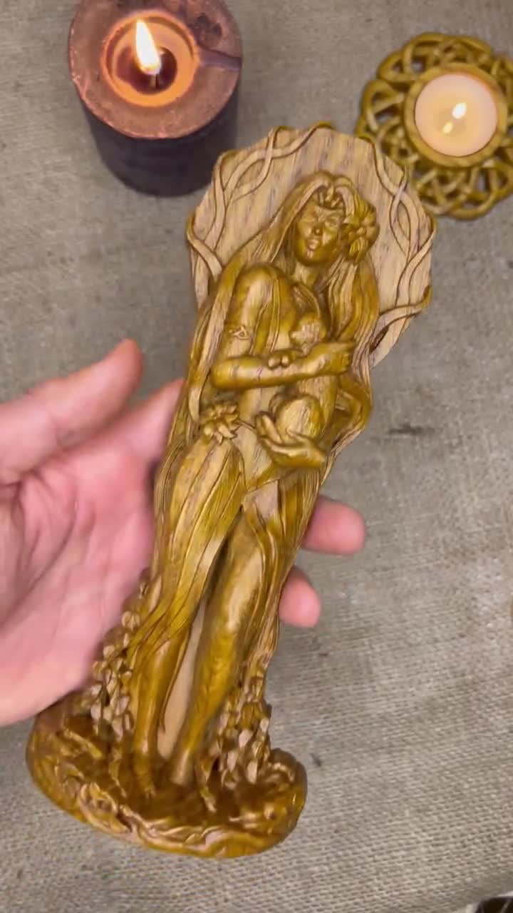 Goddess Ostara Handcrafted Wooden Statue - Embrace the Spring Equinox