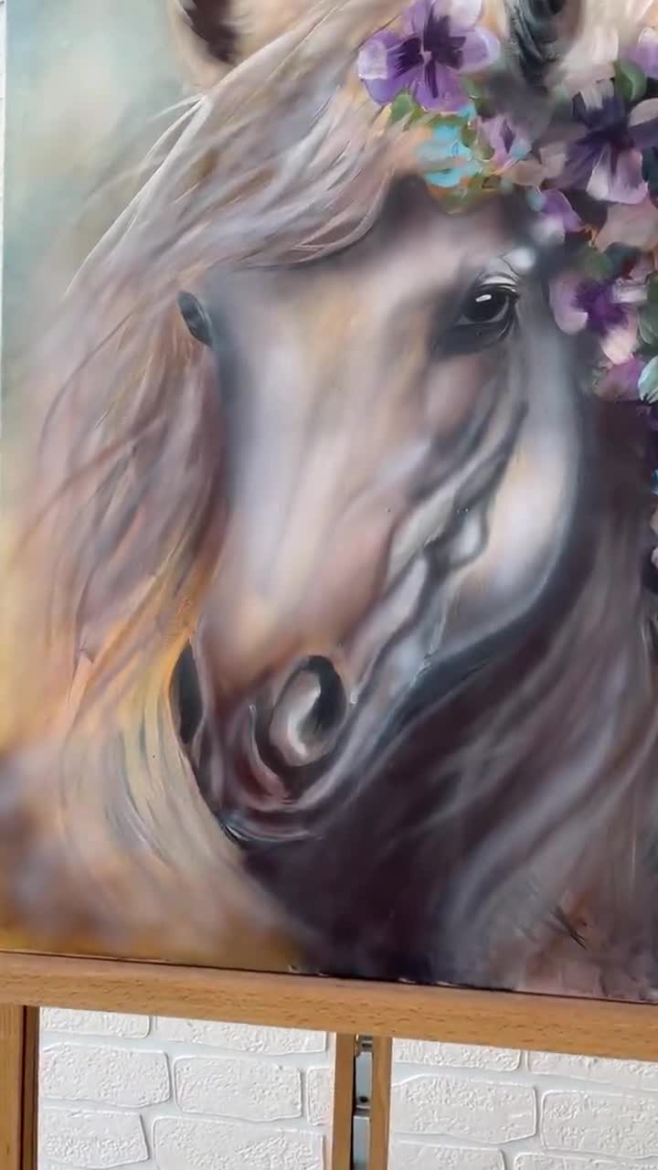 馬原画 リアルな馬の絵 アニマルアート 白馬の絵 馬好きへのプレゼント