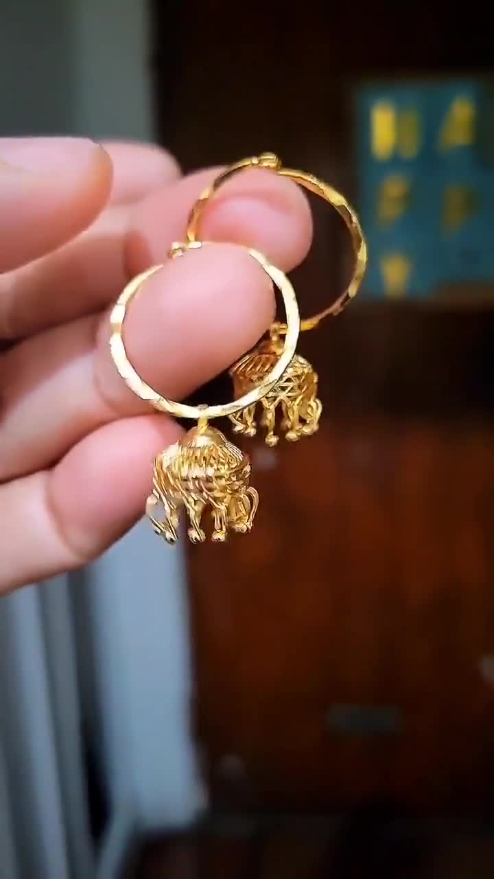 22K Gold Jhumka Drop Designer Hoop Earrings – Ashok Jewellers Canada