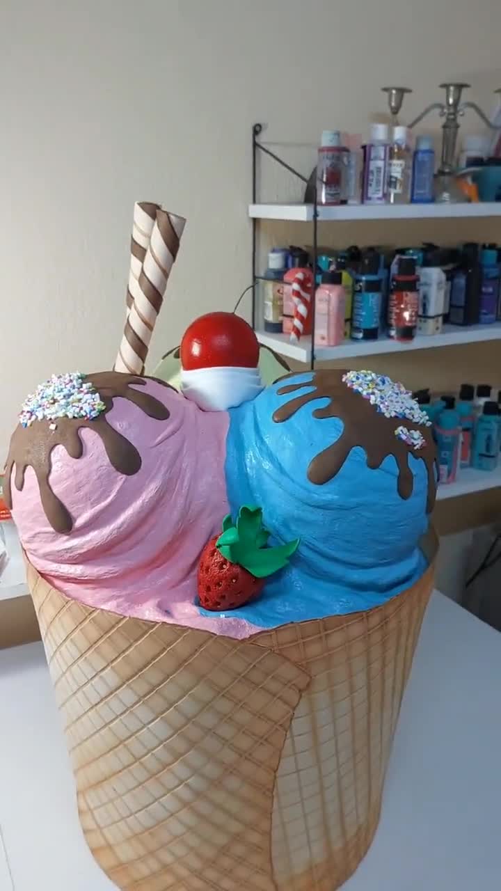 S-TROUBLE Colorato Realistico Cono Gelato Finto Vetrina Modello Cibo Dolce Dessert Puntelli Foto Accessori da Cucina Plastica Verde
