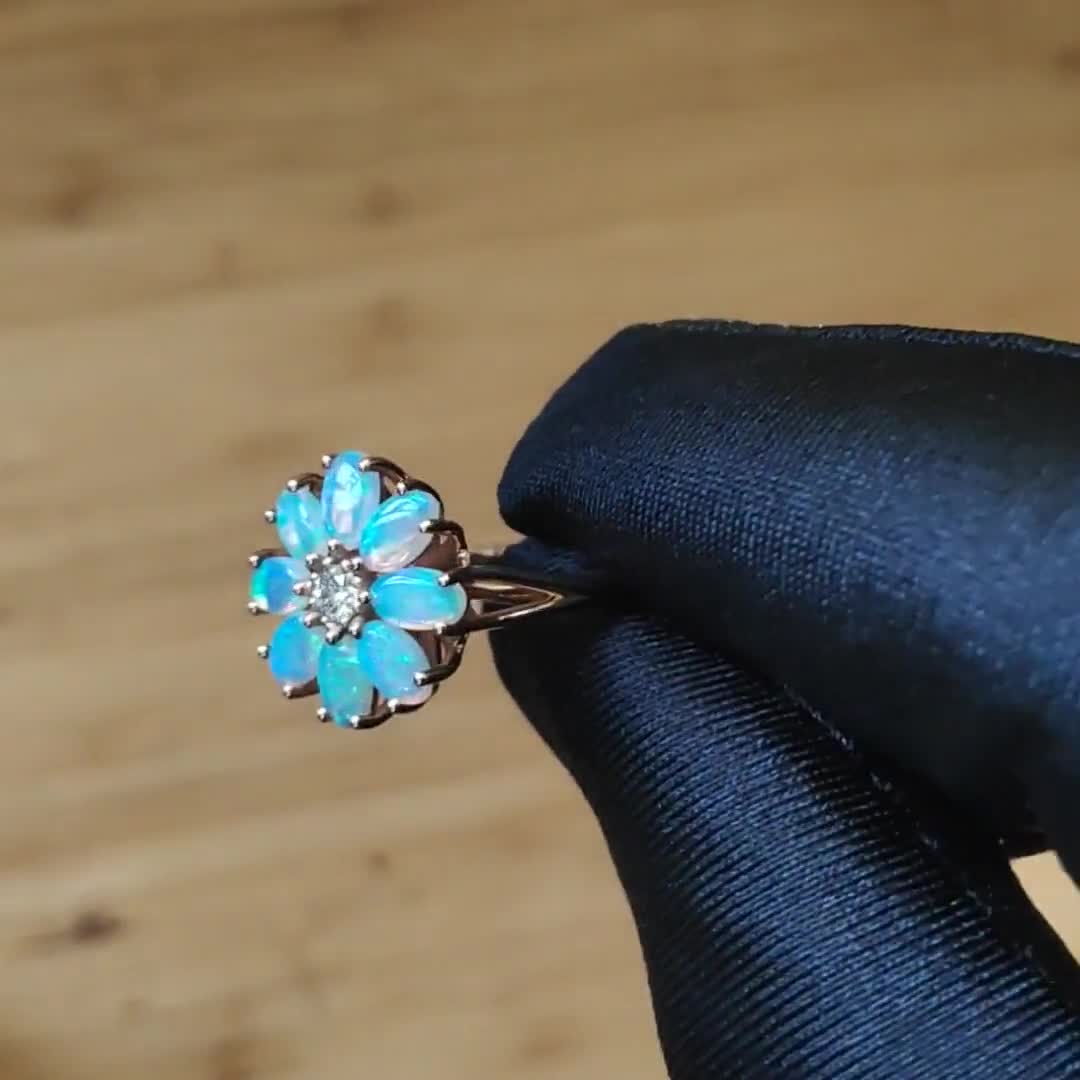 Multi Stone Vintage Opal Ring, Opal Flower Ring - Etsy