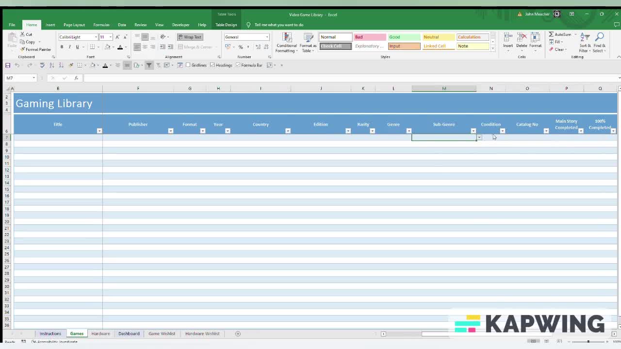 Video Game Collection Tracker | Library for Games & Hardware | Microsoft  Excel I