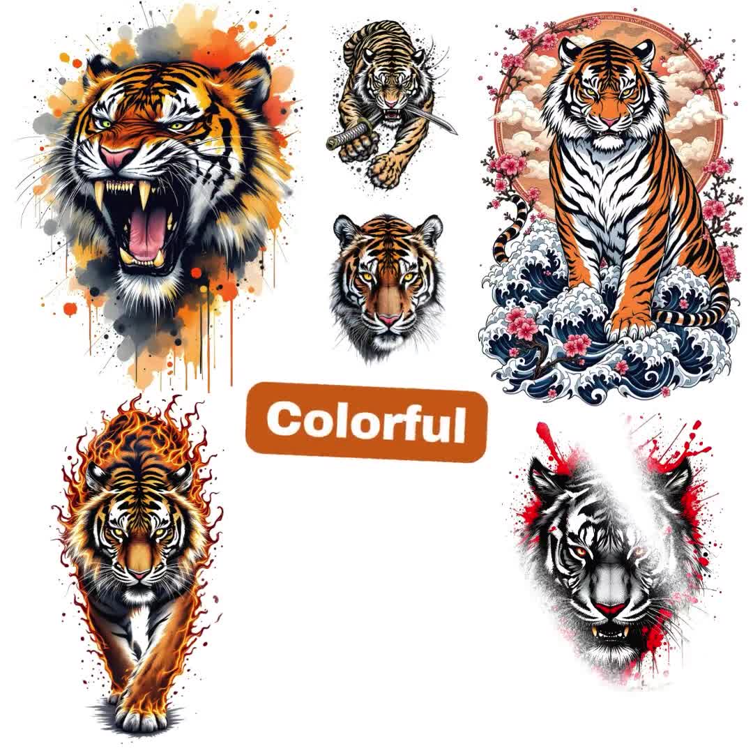 Tiger Tattoo Designs: 31 PNG Cliparts, Digital Art Bundle