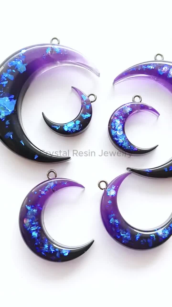 ◇BLACKPURPLE◇ Celestial Harmony Necklace Black Purple Violet Crescent Moon Necklace, Half Moon Choker