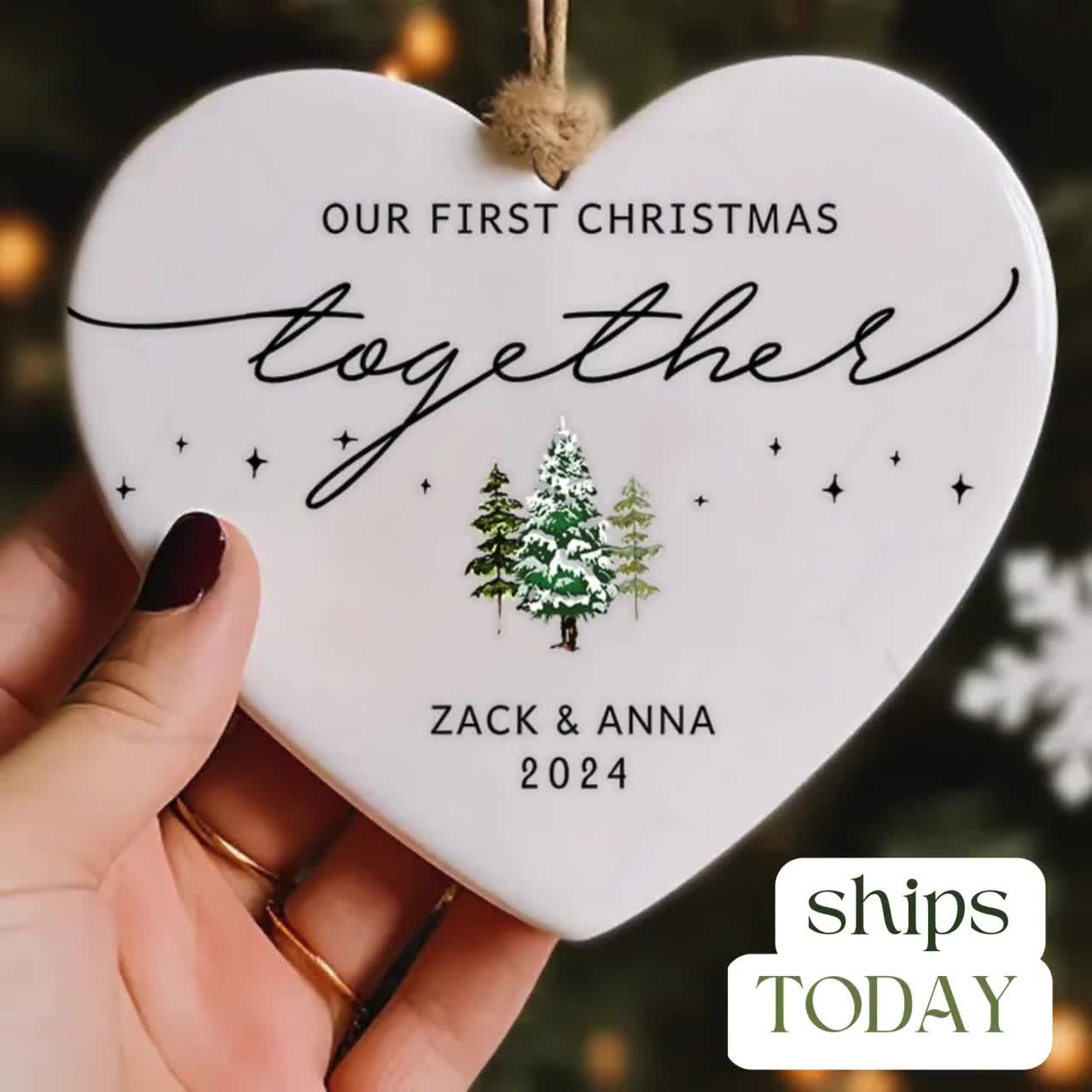Our First Christmas Engaged Ornament - Double-Sided Ceramic Couples Keepsake 2024