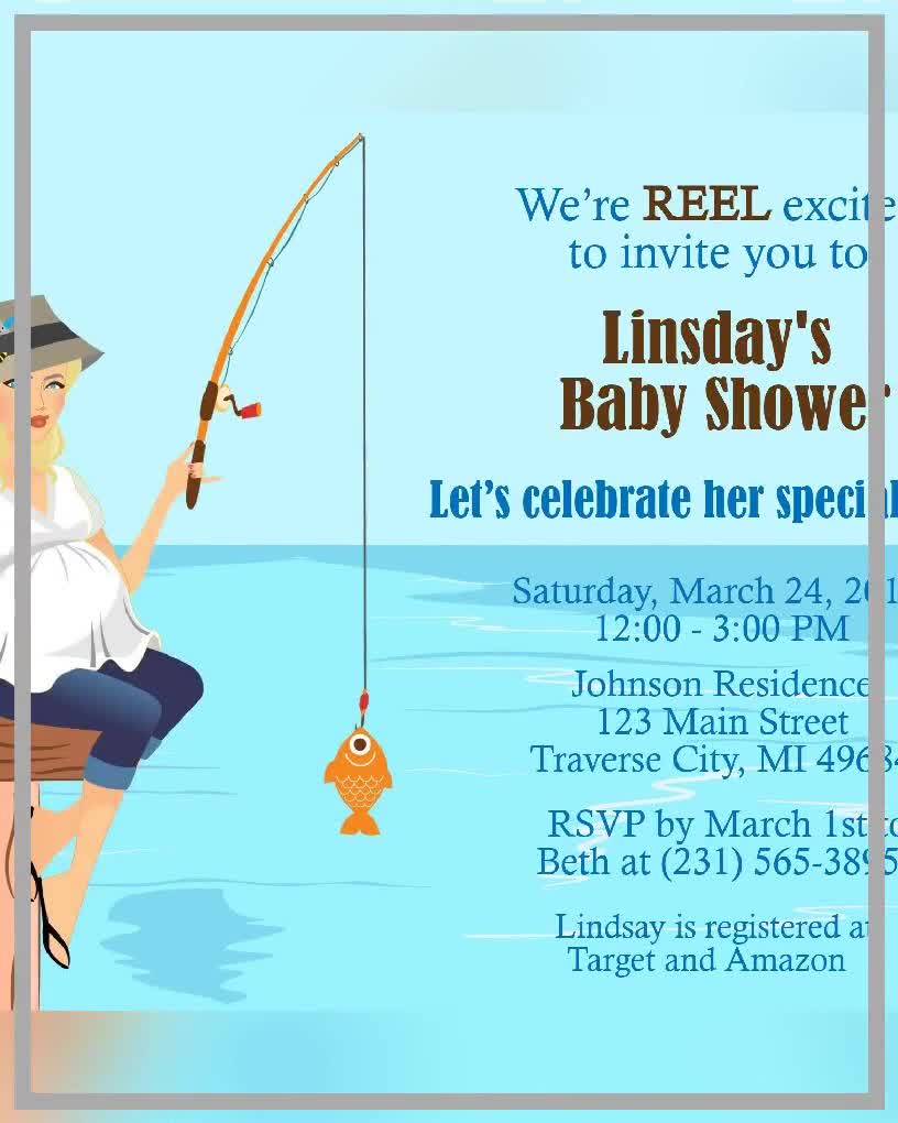 Boy Fishing Baby Shower Invitation, Fishing Pole Invite, Fish It's a Boy  Invite Party Cards, Fishing Theme Boys Baby Shower Invitations 