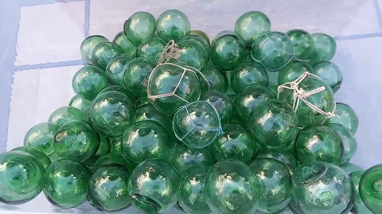 Japanese Glass Fishing FLOATS Mixed Set (5) : 2-2.5, 2-3, + 1-5 Roller  Vntg