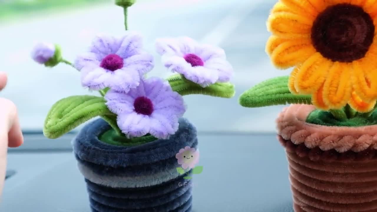 Pipe Cleaner Flowers Potted Plant, Chenille Potted Flower Desk
