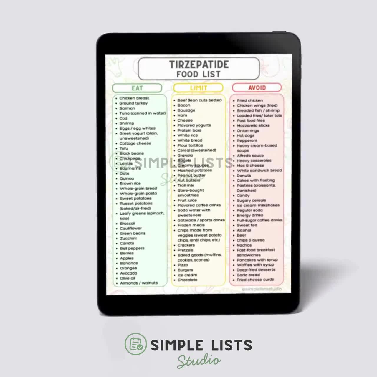 tirzepatide meal plan pdf Tirzepatide Food List Printable, Mounjaro Zepbound Meal Planning, Eat Limit  Avoid Chart, Tirzepatide Diet Guide, Beginner Nutrition PDF