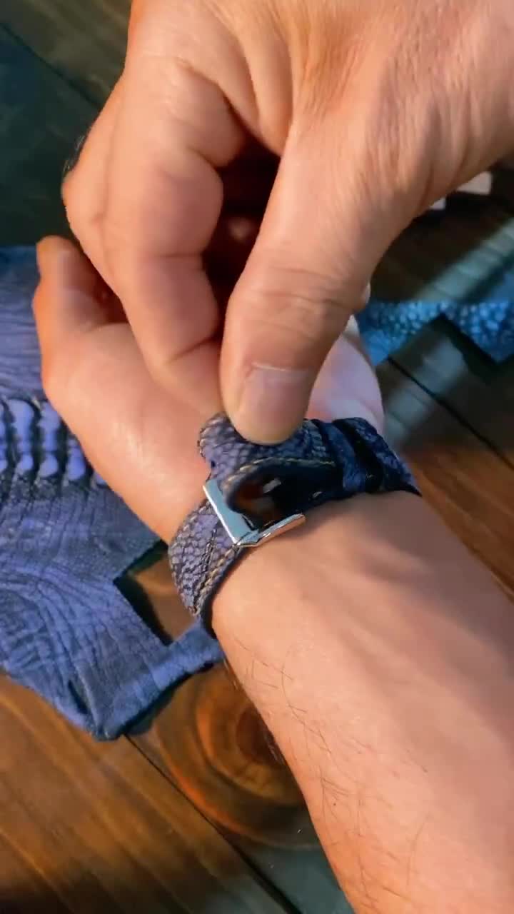 Navy Blue Leather Watch Strap – Waxed Ostrich Leg (Scaled) Vintage Exotic Band video poster