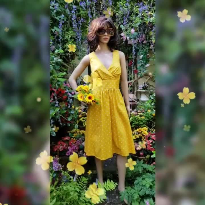 Yellow Cotton & Polka Dot Tulle Swing Dress Made by Dig for