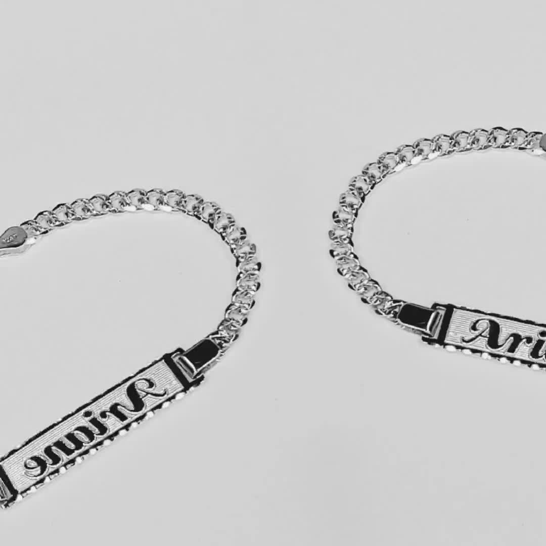 Pulseras personalizadas plata de ley maciza nombre manuscrito