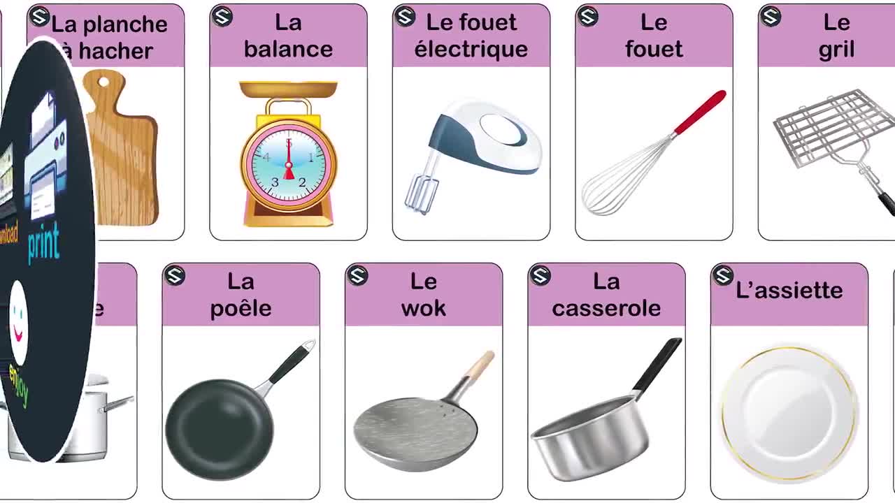 FRENCH Kitchen Utensils and Cooking Vocabulary Printable Montessori  Flashcards Les Ustensiles La Cuisine Digital Download PDF 