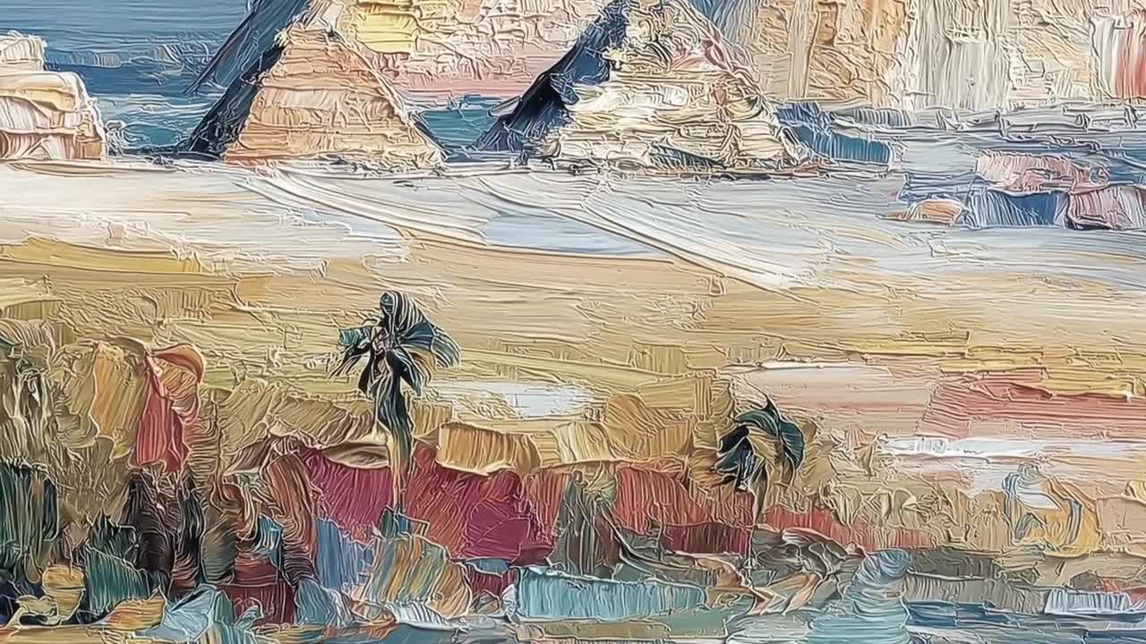 Frame TV Art, Egyptian Pyramids Oil Painting, Impressionist Middle