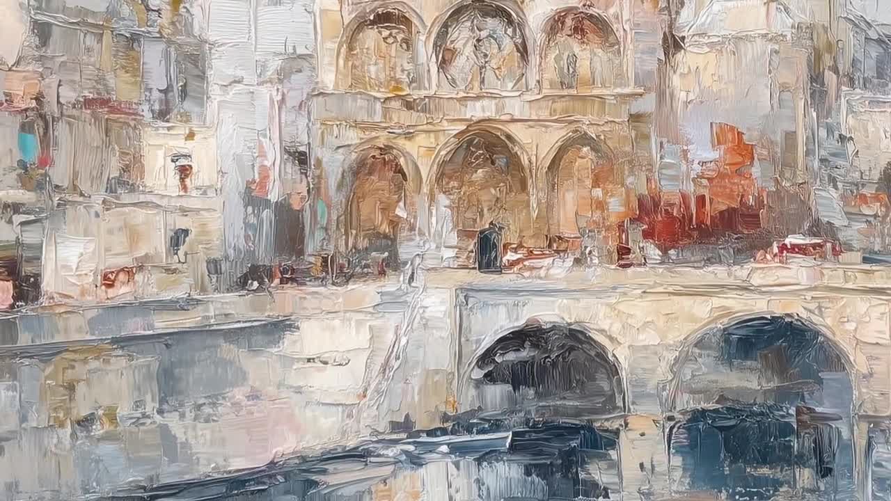 Frame TV Art, Notre Dame Paris Impressionist Oil Painting Print