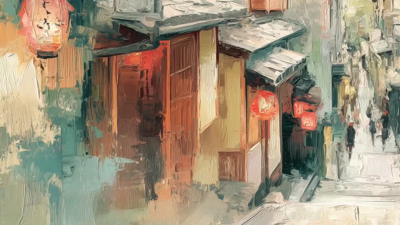 Frame TV Art, Japanese Street Art Print, Kyoto Lantern Oil