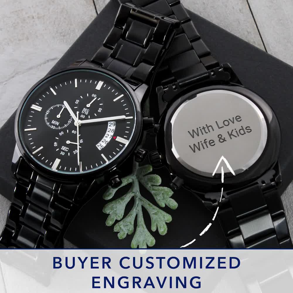 Customized Watch Storage Box - Groomsmen Wedding Father's Day -  Personalized Engraved Monogram (Black)