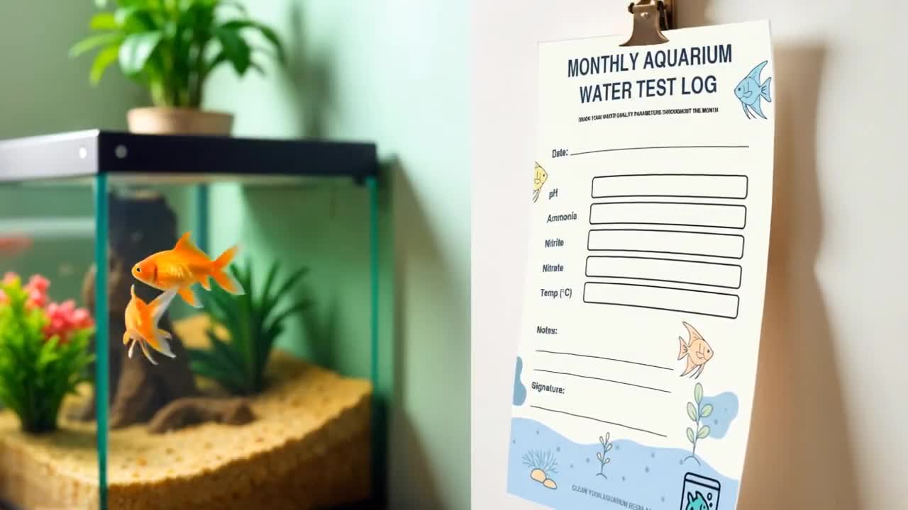 Registro mensual de análisis del agua del acuario – Lista de verificación imprimible para el mantenimiento de la pecera – Planificador digital para acuarios (PDF) video poster