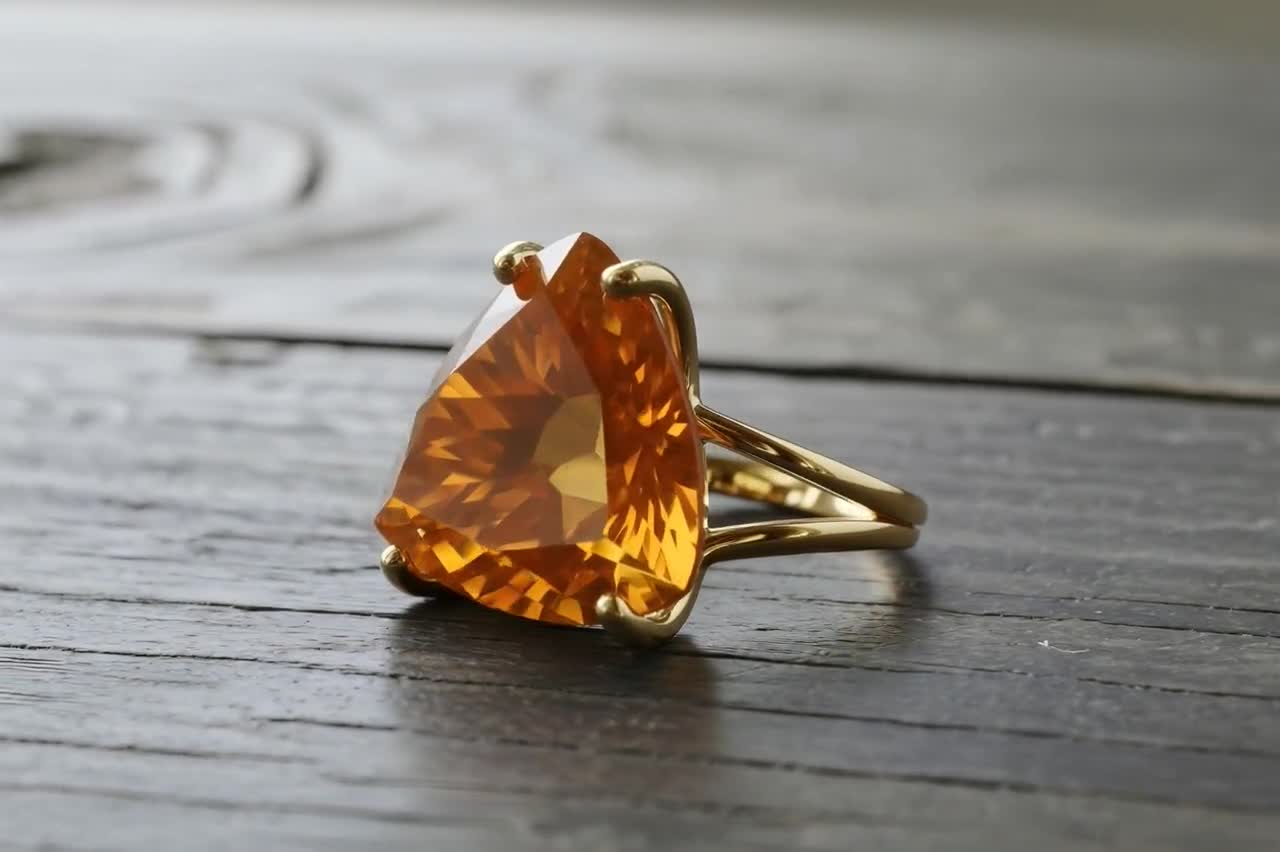 Triangular Citrine Ring · Silver Double Band Ring · Prong Set