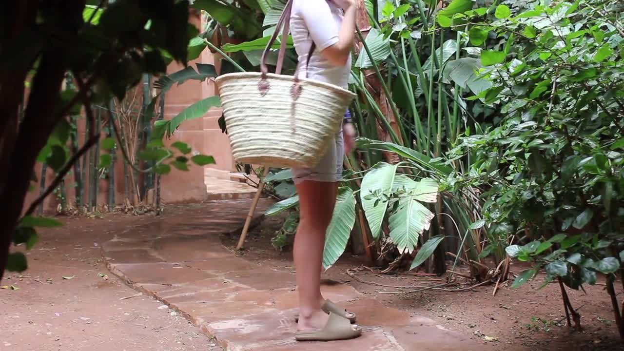 Handmade French Market Backpack Basket with Tan or Brown Leather Handles