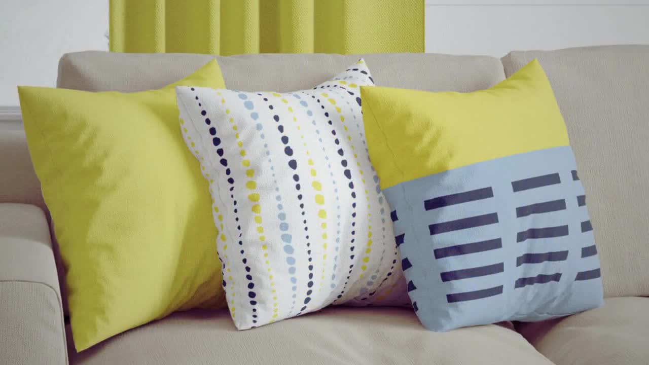 SOABE S/S newest Pillow Cover, Yellow-Sky Blue-Violet toned patchwork