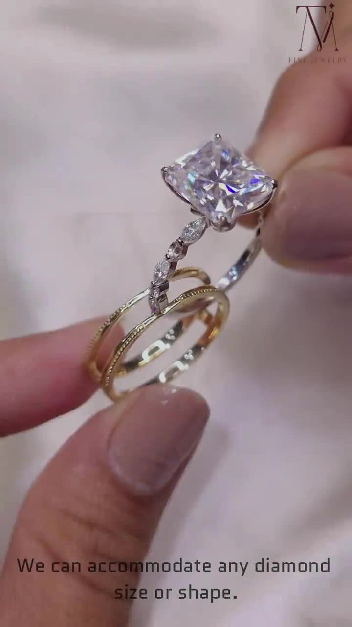 Anillo realzador / Anillo nupcial a juego estilo art déco con milgrain vintage / Banda apilable de oro liso video poster