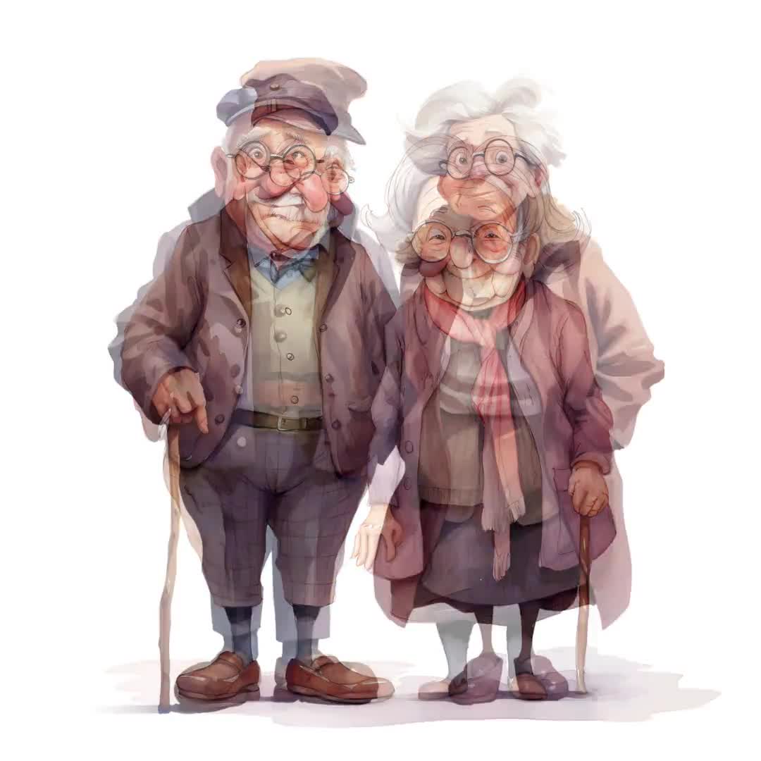 Cute Grandma and Grandpa Clipart Bundle, Funny Elderly People