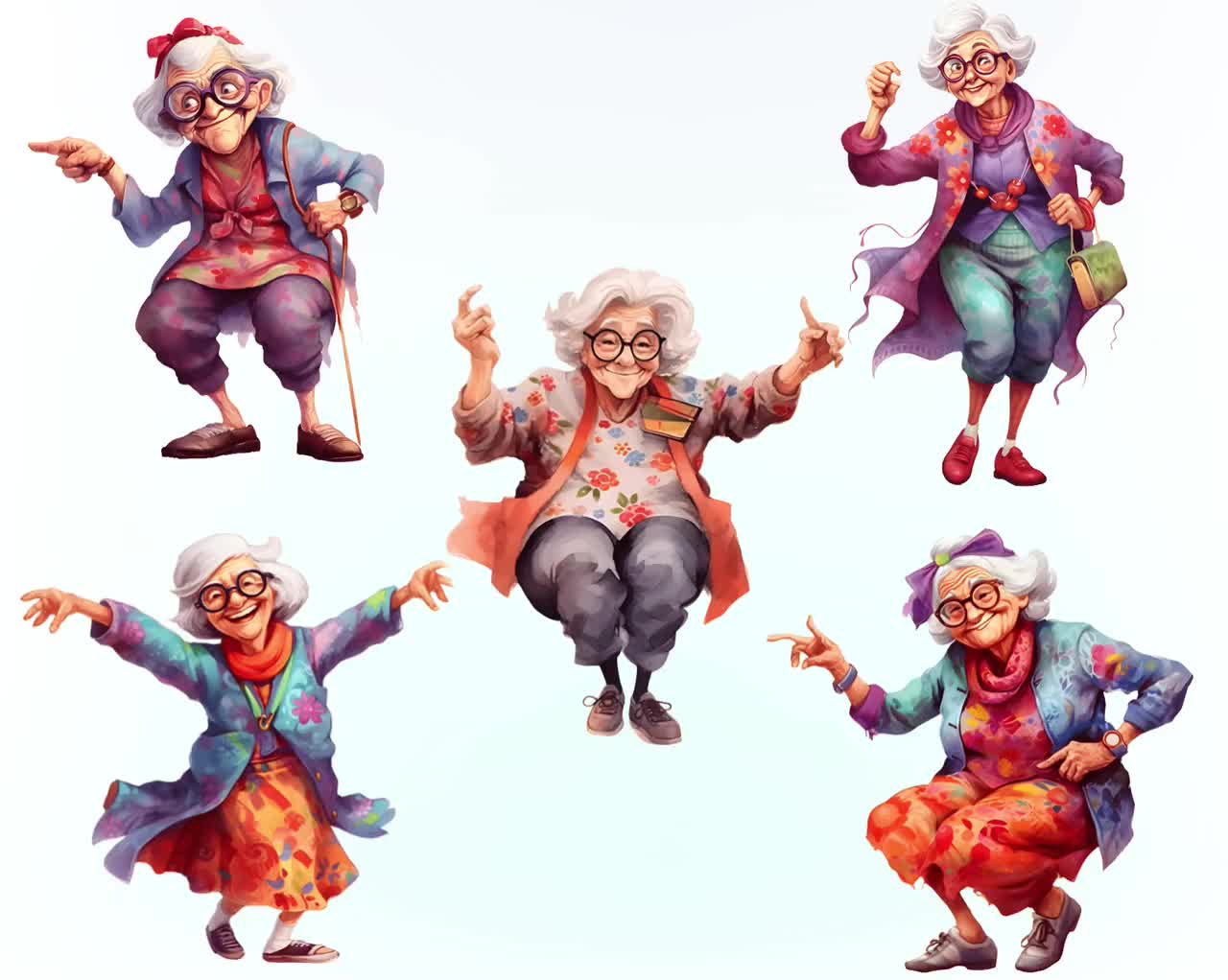 Funny Old Ladies Clipart, Crazy Old Lady Clipart, Cute Cartoon Grandma, Happy Woman Clipart, Funny Grandma Sublimation, Commercial Use PNG video poster