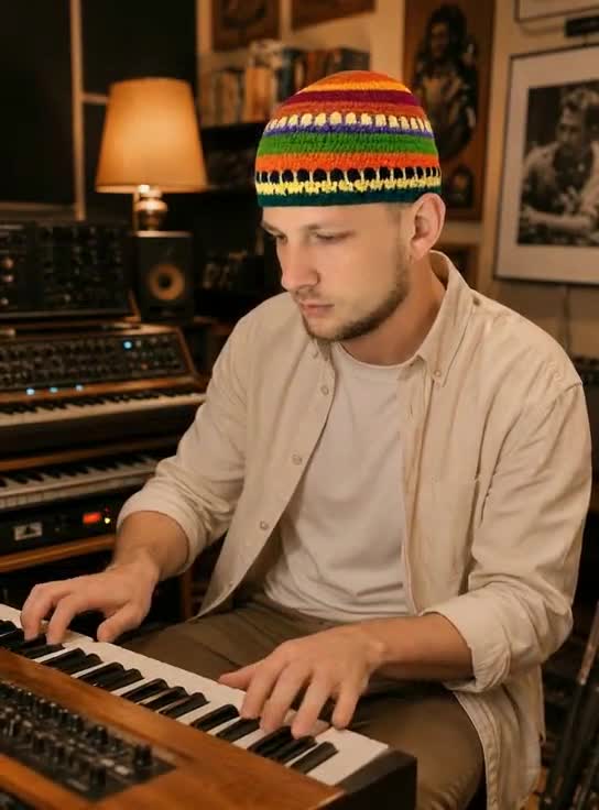 Crochet mens kufi beanie Jazz skullcap Multicolored striped