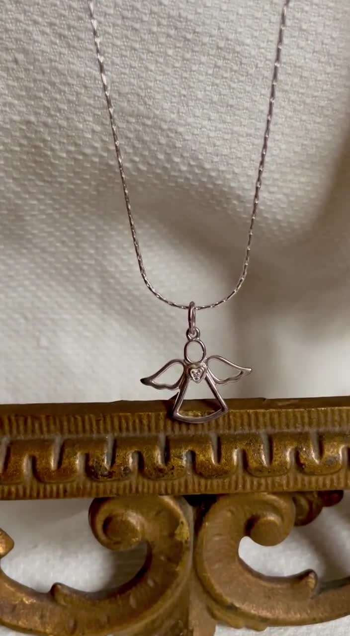 Sterling Silver Guardian Angel Necklace, Vintage 925 Heart Pendant, Baptism or First Communion Gift video poster