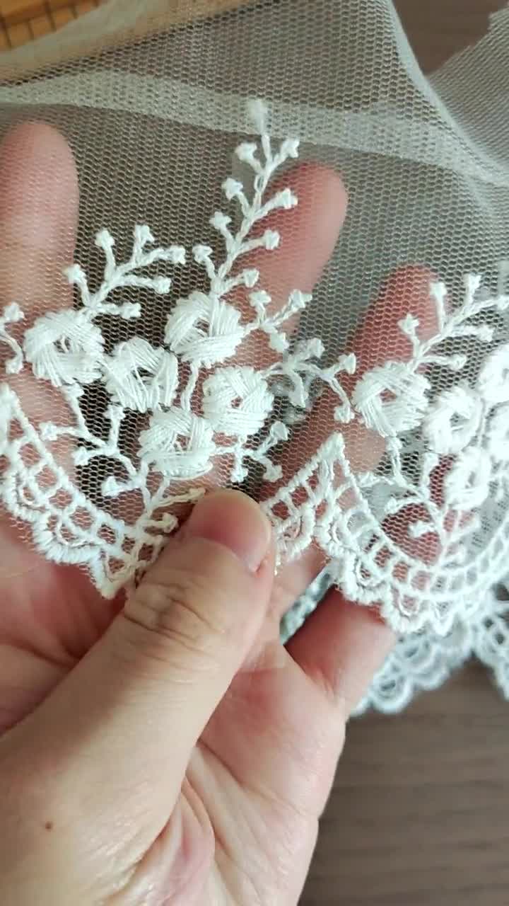 Off White Embroidered Tulle Lace Trim for Bridal Accessories