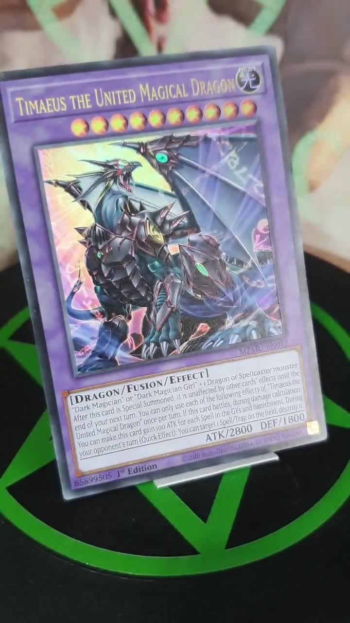 yugioh timaeus dragon card : DRL2-EN001 1st Ed the Knight of Destiny Secret Rare including a Spellcaster monster Timaeus the United Magical Dragon
