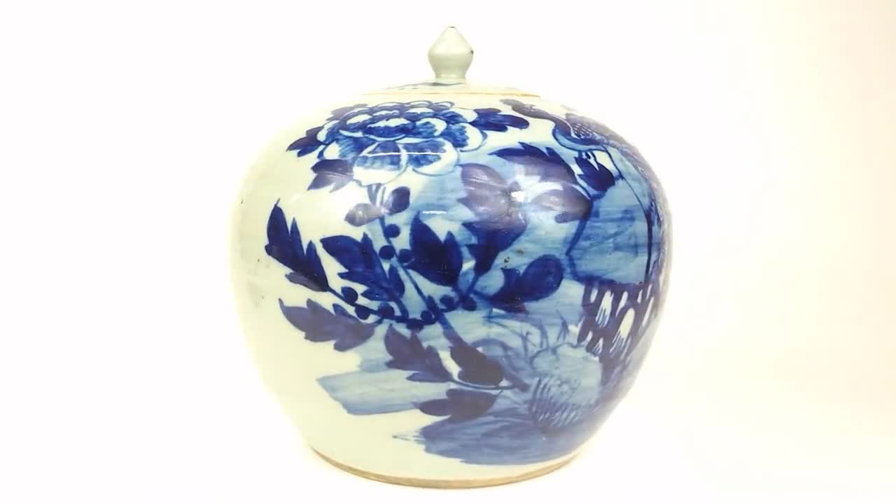Pot à gingembre en porcelaine de Chine - Fin du XIXe siècle - Dynastie Qing - Dynastie - Fleurs en relief - Porcelaine craquelée - France