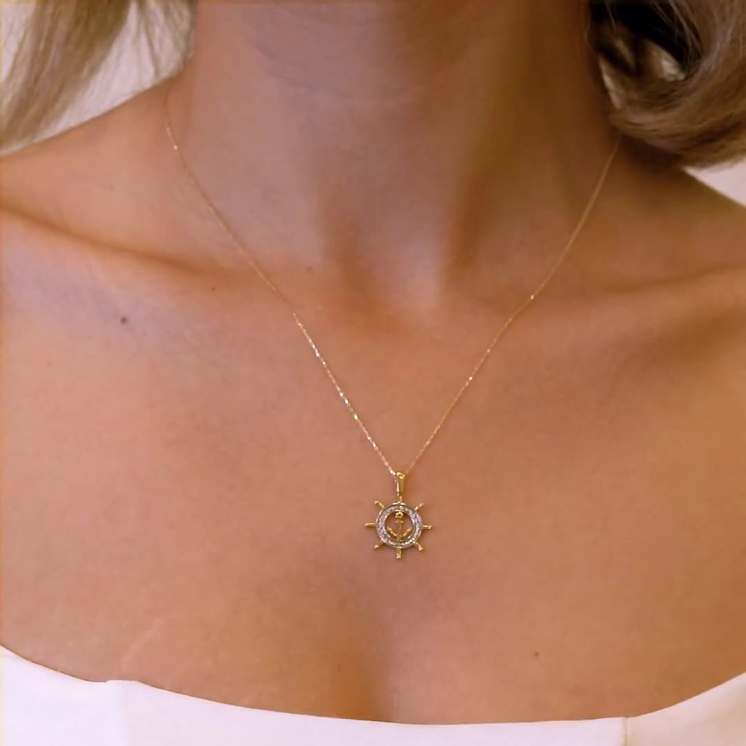 Collana con timone e ancora in oro massiccio 14K, collana con ciondolo con  ciondolo con ancora, collana con ancora per nave, gioielli da marinaio  della marina nautica -  Italia