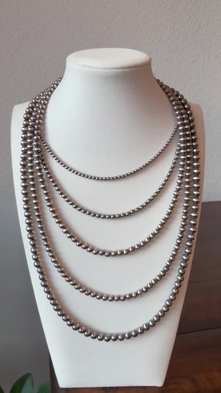 Oxidized Sterling Silver Pearl Necklace, Western Cowgirl Style