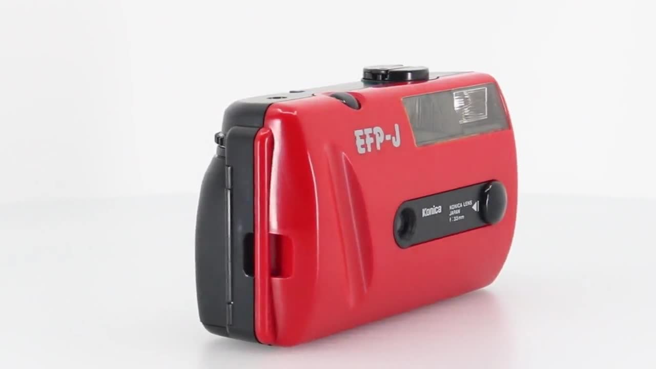 Appareil Photo Konica EFP-J 35mm – Compact Rouge – Flash Intégré – Bon état