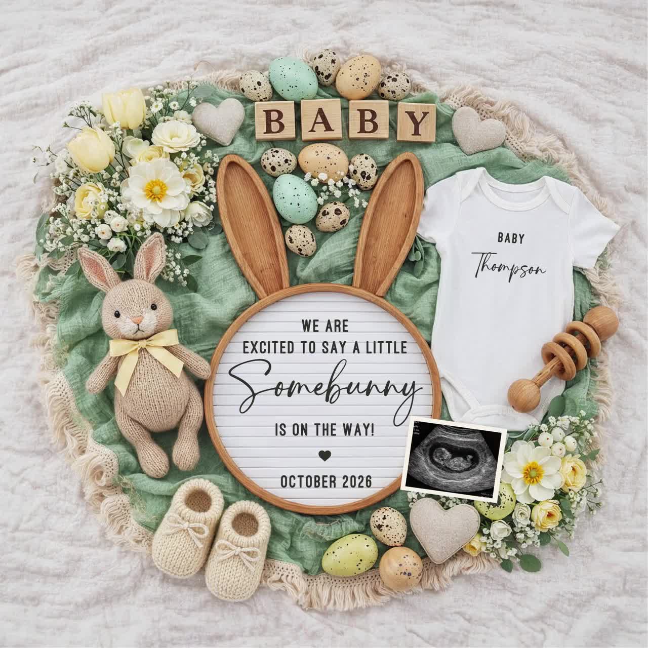 Easter Pregnancy Announcement: Editable Spring Baby Announcement A Little Somebunny is on the way Social Media Canva Template (Digital) video poster