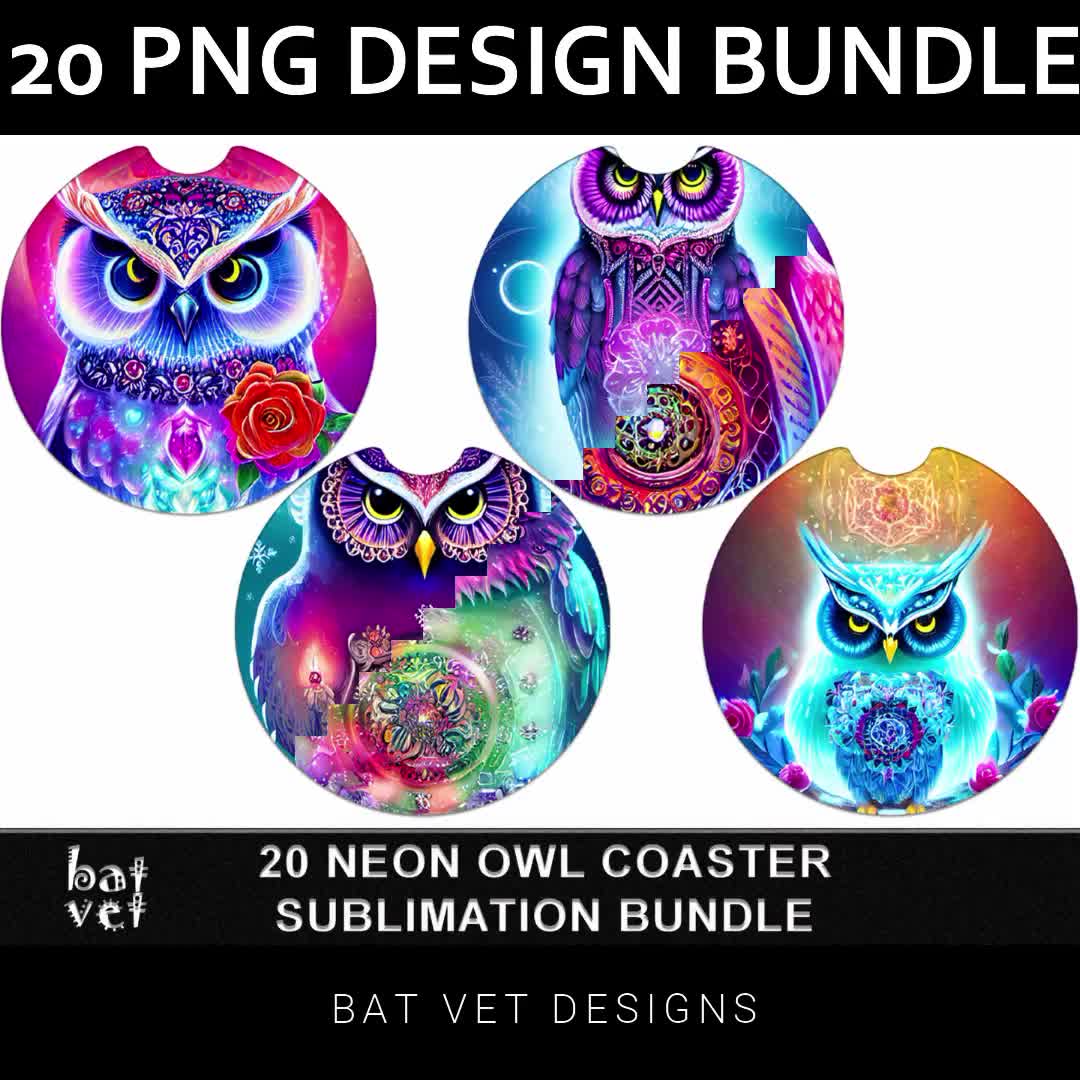 Car coaster Sublimation Designs Bundle 3D Owl Round Sublimation