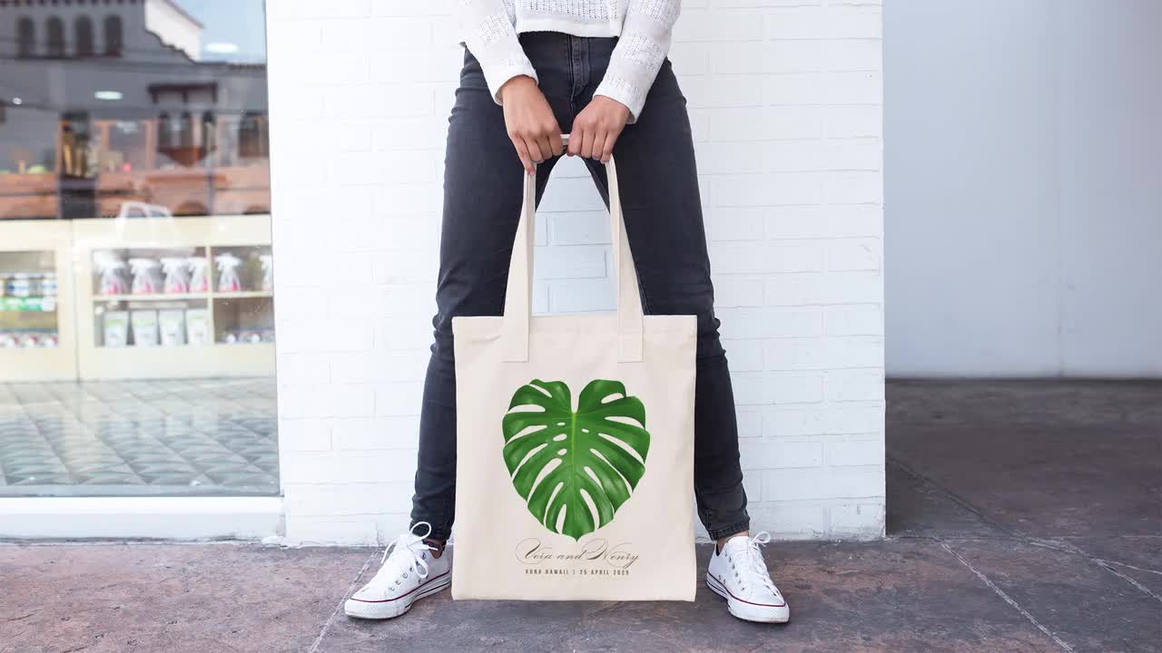 Tropical Leaf Monstera Print Personalized Beach Tote Bag