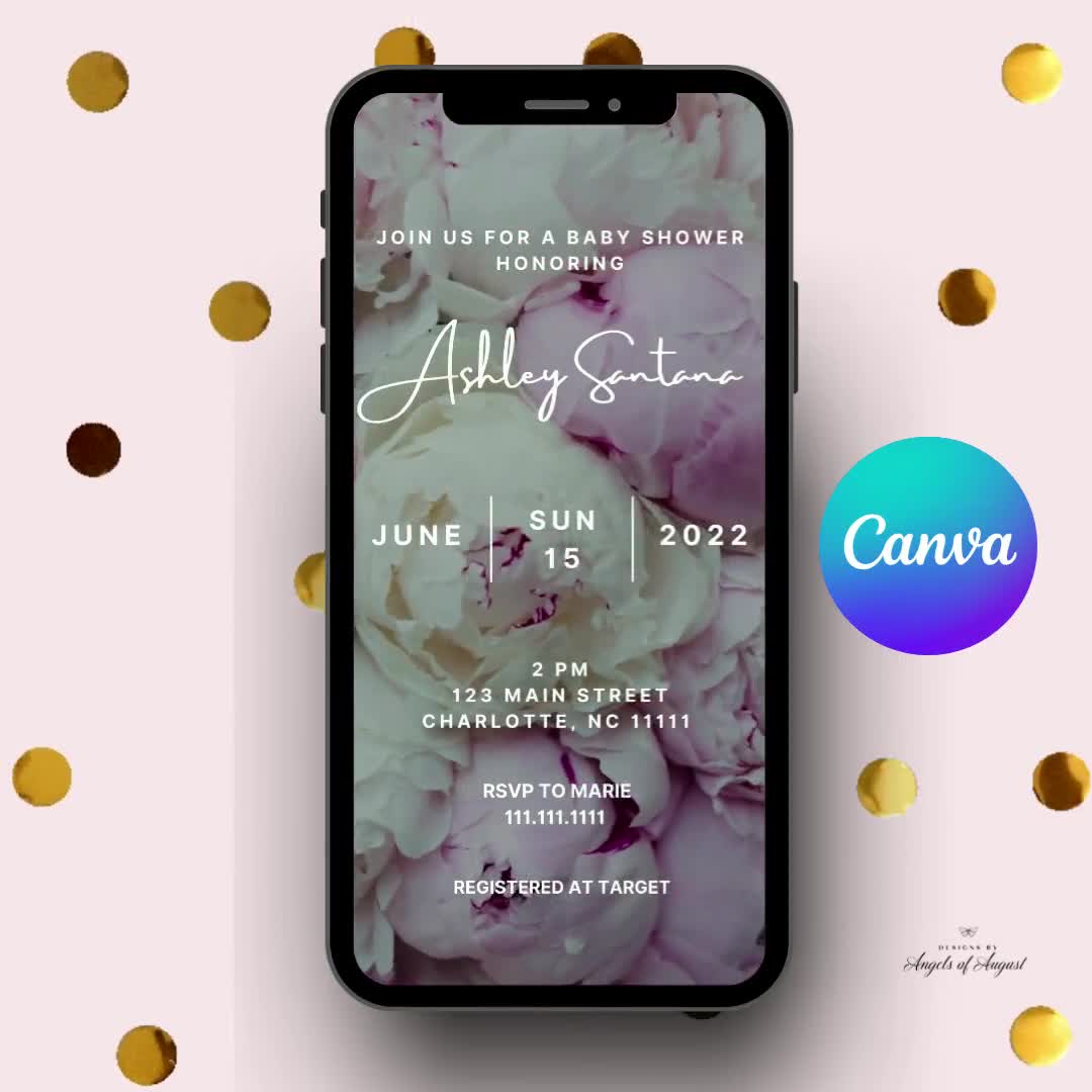 Its A Girl Baby Shower Video Invitation Template Editable Instant Download  Floral Girl Pink Invitation Canva Template Video Invite