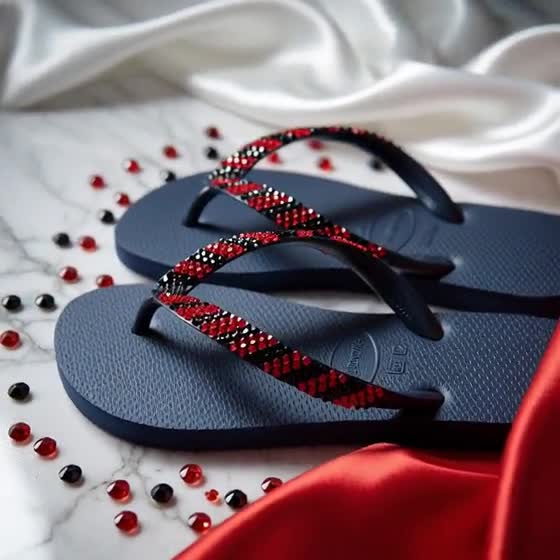 Tongs roses Havaianas - Design noir cristal et rouge (livraison gratuite) video poster