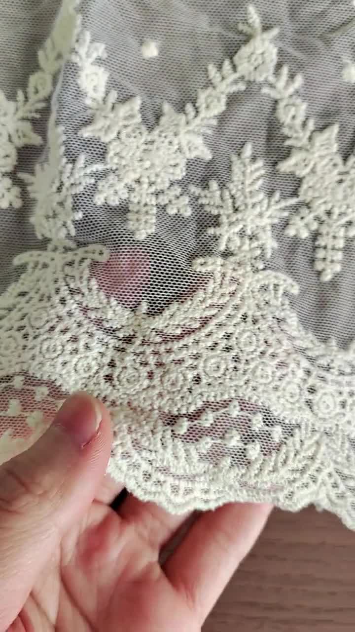 Cotton Tulle Lace Trims Beige Embroidery Lace Fabric for Floral