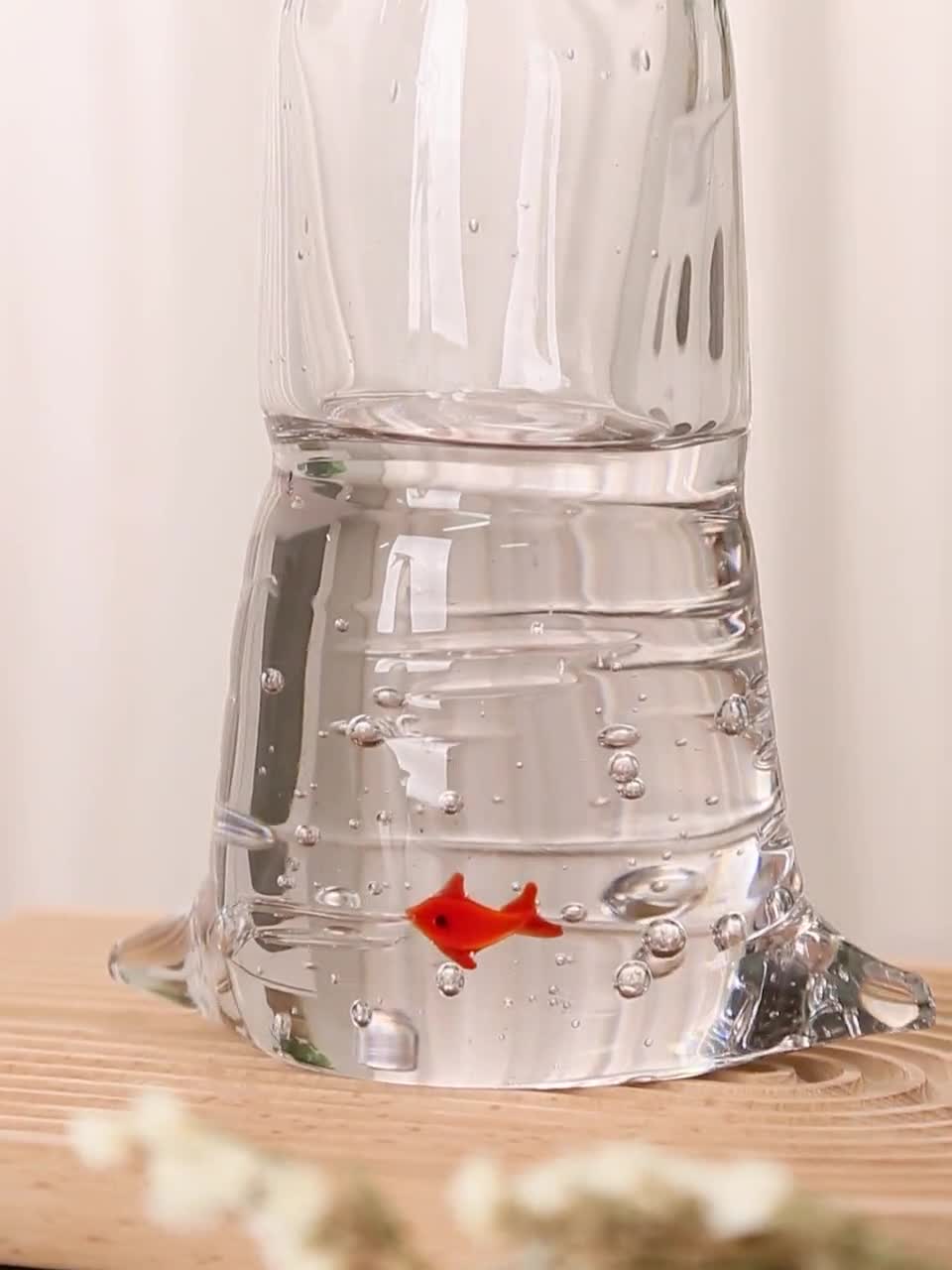 Hand Blown Glass Art Bag Sculpture With Goldfish UK