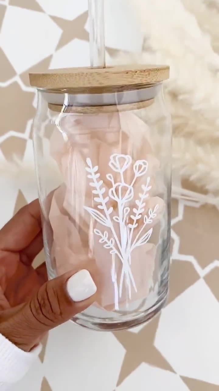 Wildflower Cup Iced Coffee Glass Floral Glass Can with Lid Straw Cute Boho  Coffee Cup for Women Friends Bridesmaids Mom (EB3496WFL)