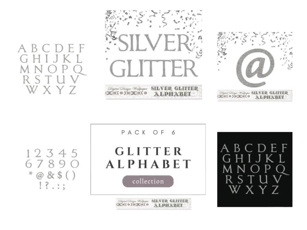 Letters Alphabet Script Silver Glitter 01 - These are Clip Art NOT