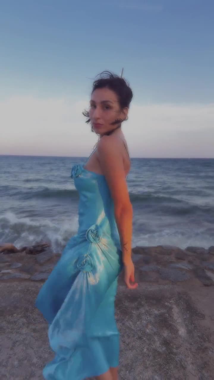 2000s blue dress Vintage Y2K Blue Dress Midi Rosette Formal Party Fairy Pastel 2000s Size M