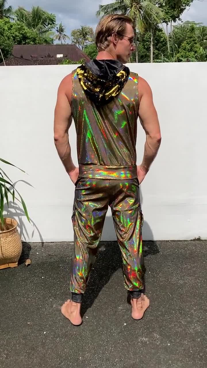 FEOYA Glanzende tanktops met pailletten voor heren, zachte mouwloze